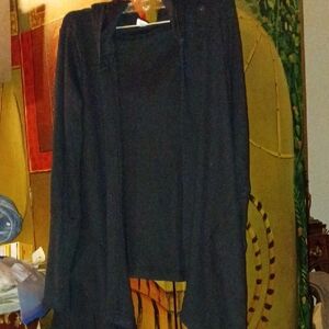 Splendid Black Open Front Hoodie Cardigan - Lightweight Draped Sweater